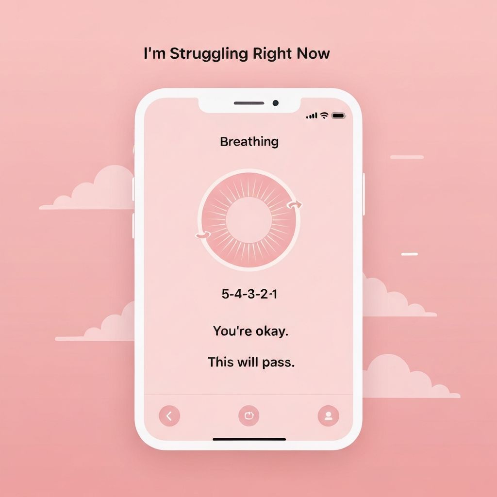 TicCoach calm screen with breathing and grounding exercises